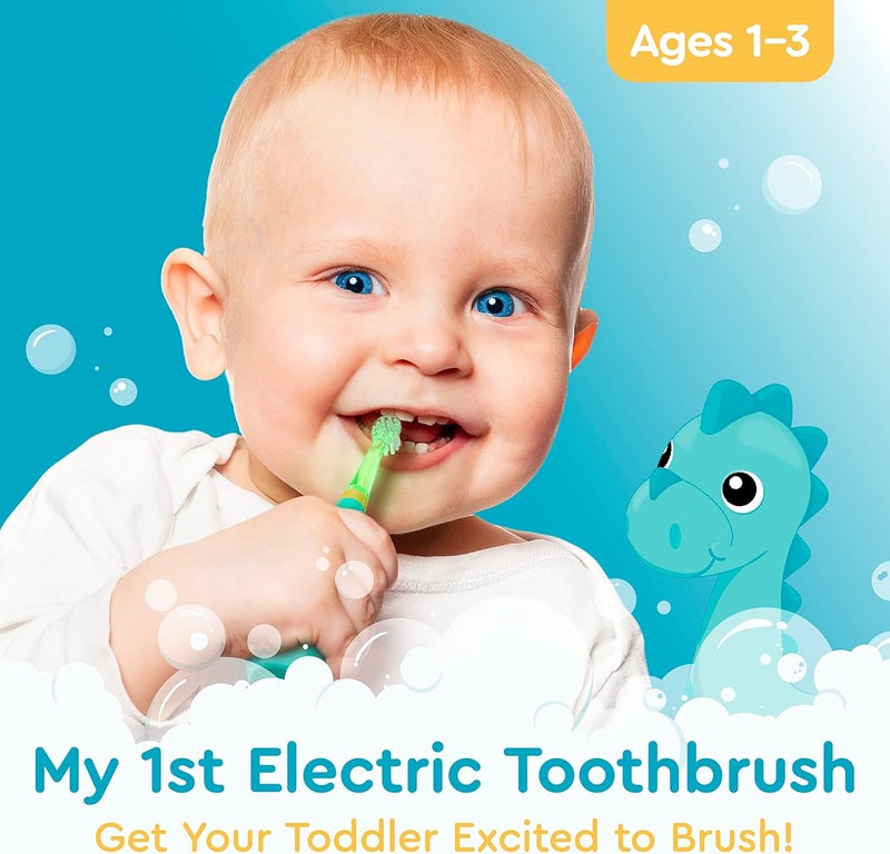 Brusheez Little Toddlers’ Sonic Toothbrush - Safe & Gentle Toothbrush for Ages 1-3 with Built-in, Light-Up 2-Minute Timer, Extra Brush Head, & Storage Base for First-Time Brushers (Rex The Dinosaur) - Image 2